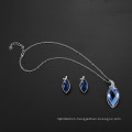 Simple Design Blue Gemstone Necklace Earrings Imitation Jewelry Set